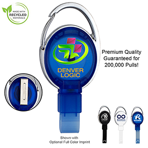 "BEXLEY" PVC FREE RECYCLED PLASTIC CARABINER BADGE REEL W/METAL CLIP (Patent US 11,974,638 B1)